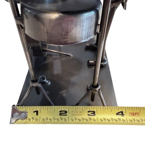 Steam Punk Drummer Musician Metal Figurine Unique Gift Drum Cymbal Bass 7" - Picture 10 of 11